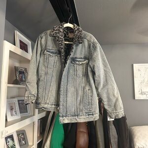 free people leopard fleece lined jean jacket